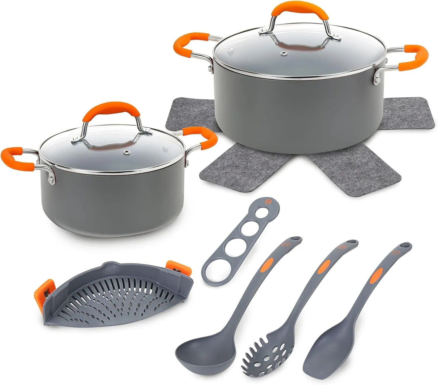 MasterChef 10-Piece Cookware Set, Gray, Antimicrobial Technology, Ceramic, Titanium Non-stick Coating, PTFE/PFOA/PFOS-Free, Induction Safe