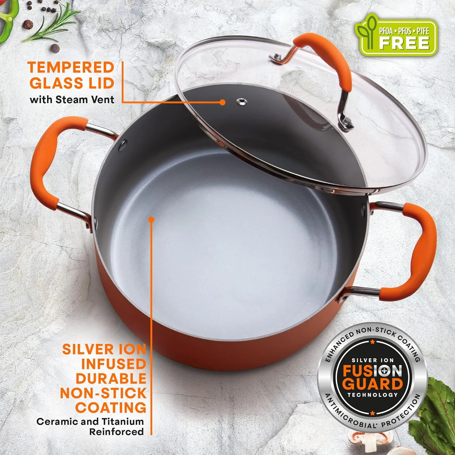 MasterChef 10-Piece Cookware Set, Gray, Antimicrobial Technology, Ceramic, Titanium Non-stick Coating, PTFE/PFOA/PFOS-Free, Induction Safe