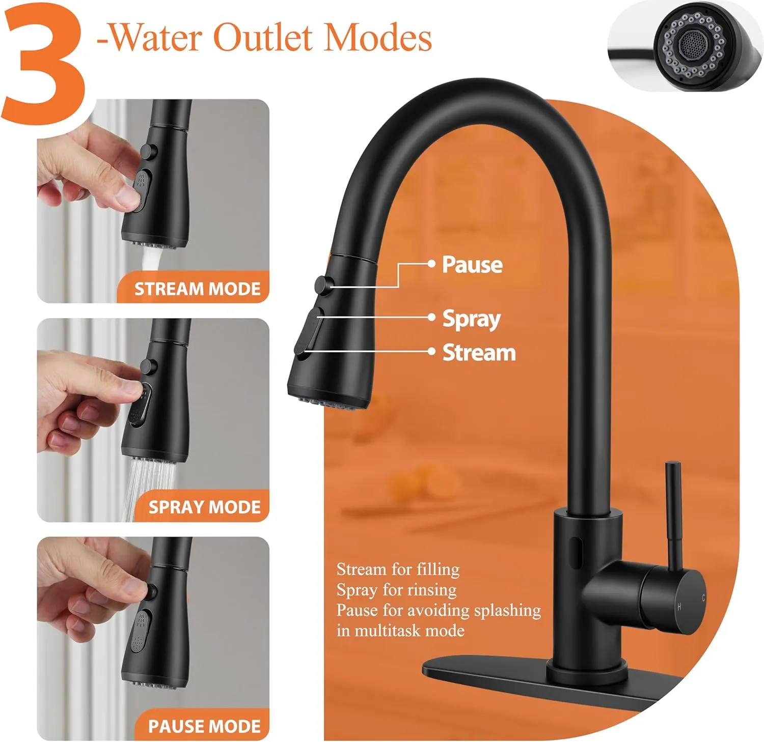 Matte Black Touchless Kitchen Faucet with Soap Dispenser &Deck Plate, Homikit Single Handle Stainless Steel Activated Smart Hands Free Faucets with Pull Down Sprayer for Farmhouse RV Kitchen Sink