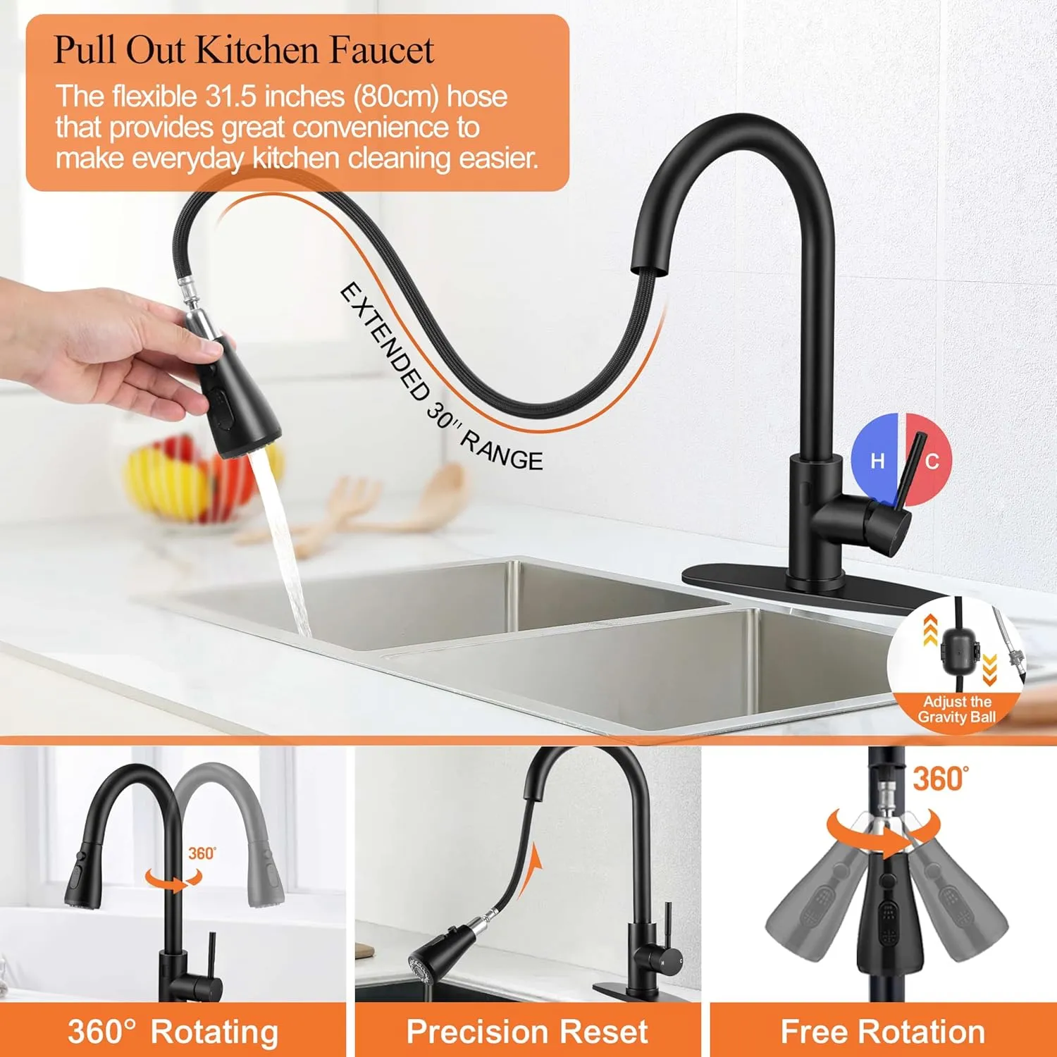 Matte Black Touchless Kitchen Faucet with Soap Dispenser &Deck Plate, Homikit Single Handle Stainless Steel Activated Smart Hands Free Faucets with Pull Down Sprayer for Farmhouse RV Kitchen Sink