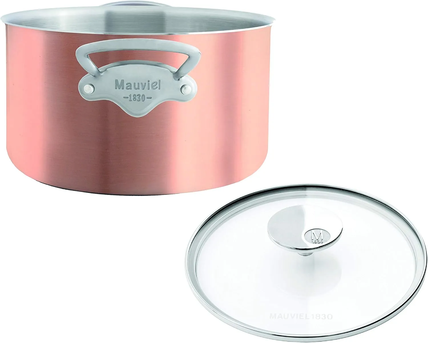 Mauviel M'3 S Brushed Copper Stewpan With Glass Lid, Cast Stainless Steel Handles, 5.6-Qt