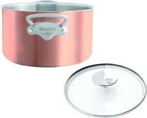 Mauviel M'3 S Brushed Copper Stewpan With Glass Lid, Cast Stainless Steel Handles, 5.6-Qt