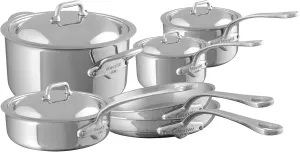 Mauviel M'Cook 5-Ply Polished Stainless Steel 10-Piece Cookware Set With Cast Stainless Steel Handles, Made In France
