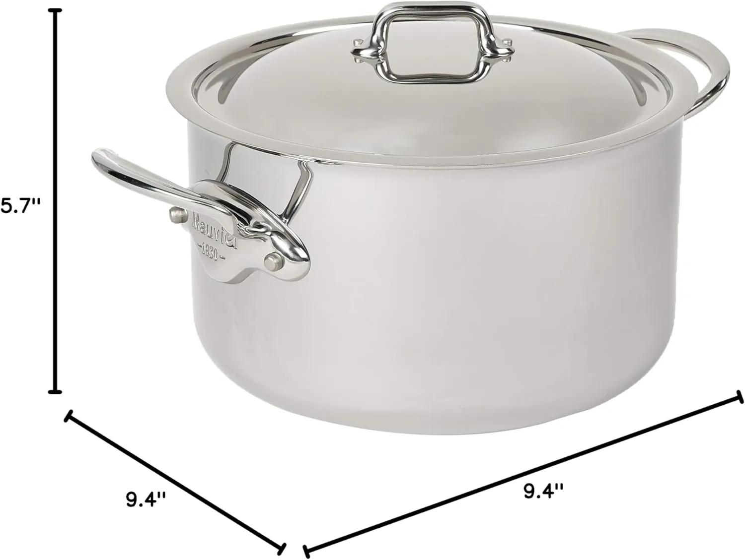 Mauviel M'Cook 5-Ply Polished Stainless Steel Stewpan With Lid, And Cast Stainless Steel Handles, 6.2-qt, Made In France