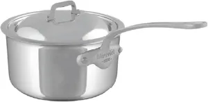 Mauviel M'Cook SB 5-Ply Polished Stainless Steel Sauce Pan With Lid, And Brushed Cast Stainless Steel Handle, 3.3-qt, Made In France