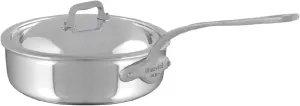 Mauviel M'Cook SB 5-Ply Stainless Steel Saute Pan With Lid, And Brushed Cast Stainless Steel Handle, 3.4-qt, Made In France