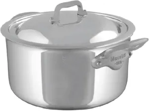 Mauviel M'Cook SB 5-Ply Stainless Steel Stewpan With Lid, And Brushed Cast Stainless Steel Handles, 9.2-Qt, Made In France