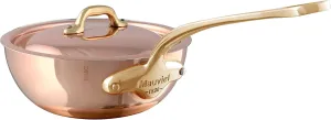 Mauviel M'Heritage 150 B 1.5mm Polished Copper & Stainless Steel Chef Pan With Lid, And Brass Handle, 3.7-Qt, Made in France
