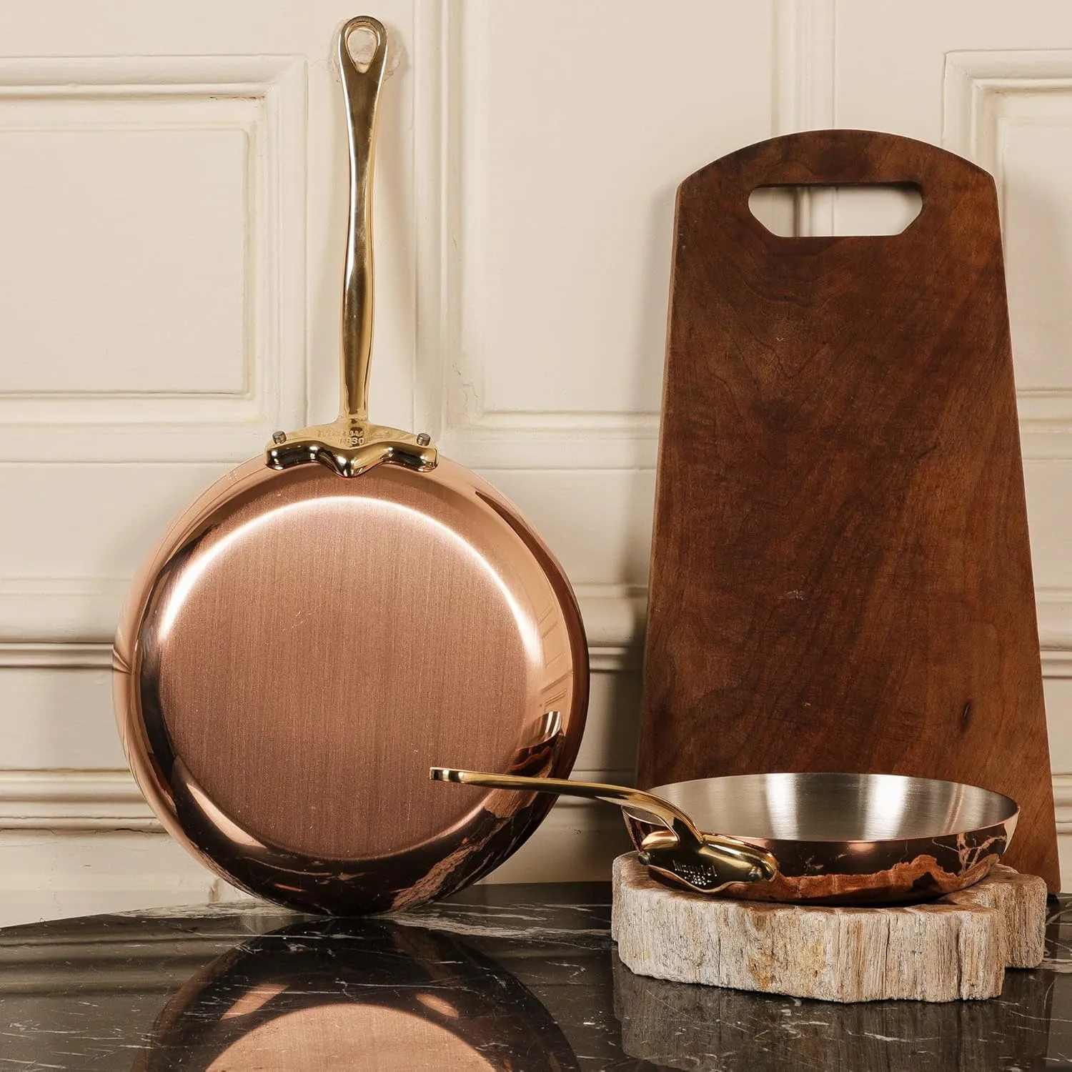 Mauviel M'Heritage 150 B 1.5mm Polished Copper & Stainless Steel Frying Pan With Brass Handles, 10.2-in, Made in France