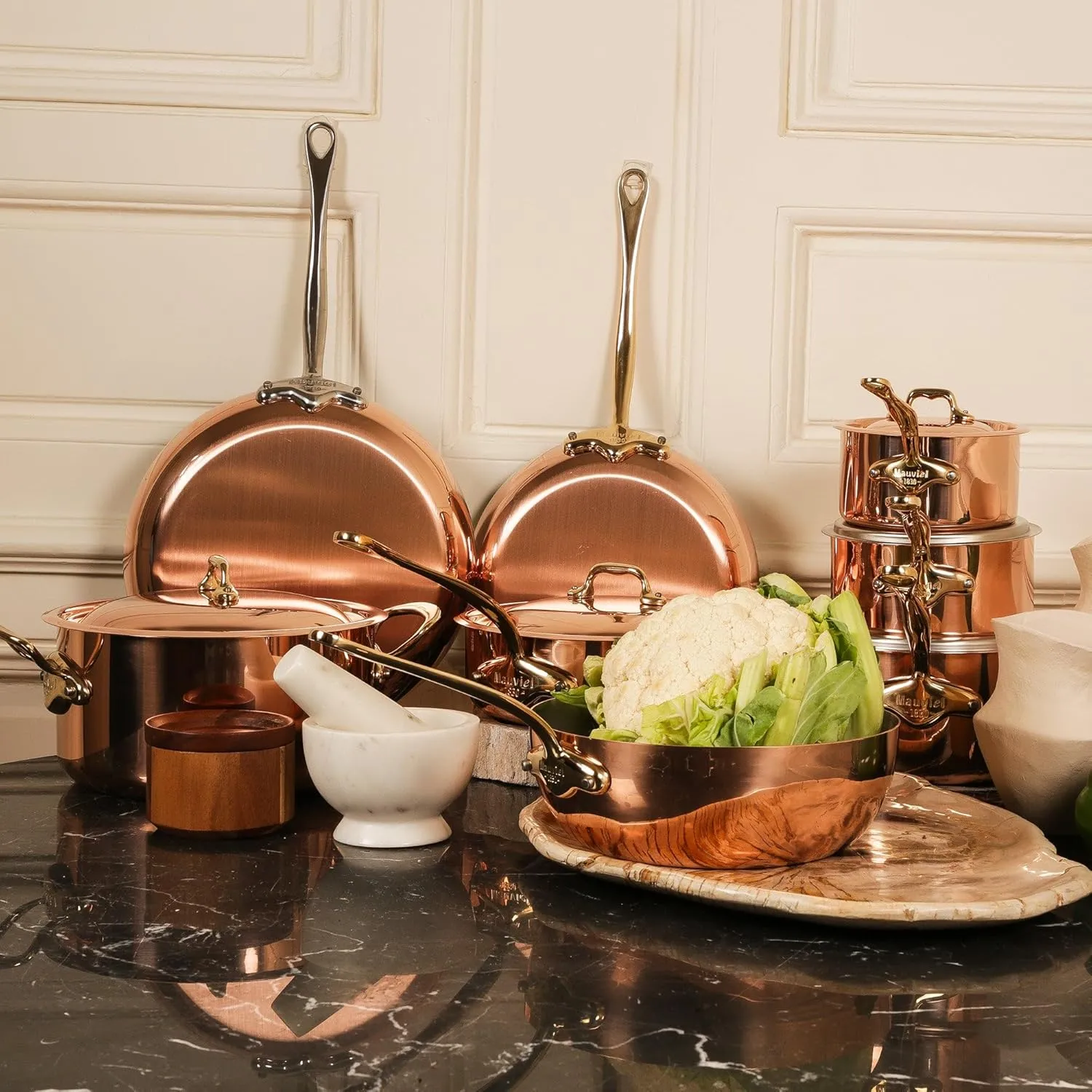 Mauviel M'Heritage 150 B 1.5mm Polished Copper & Stainless Steel Frying Pan With Brass Handles, 10.2-in, Made in France