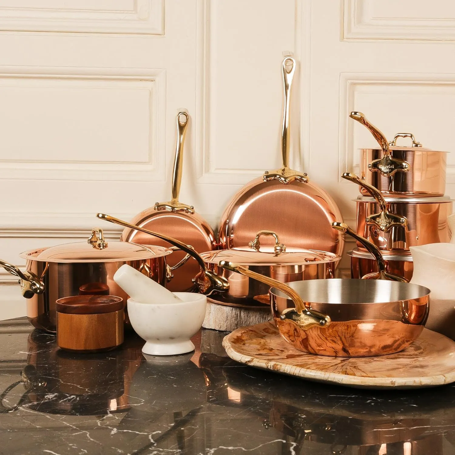 Mauviel M'Heritage 150 B 1.5mm Polished Copper & Stainless Steel Frying Pan With Brass Handles, 10.2-in, Made in France