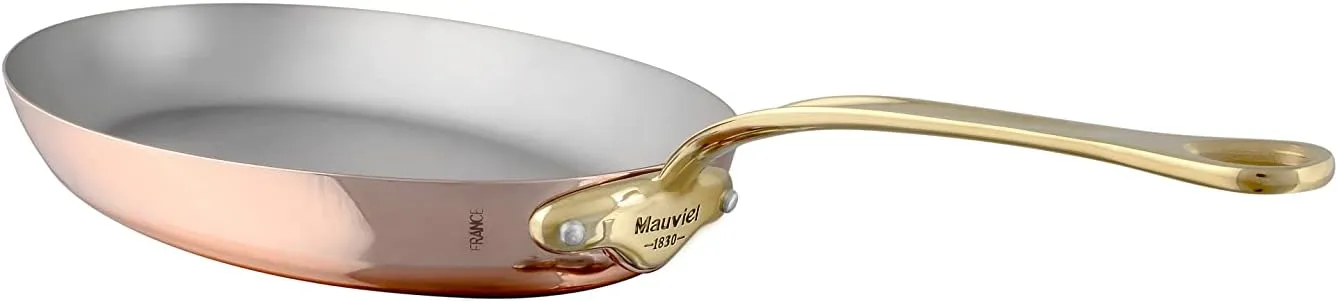 Mauviel M'Heritage 150 B 1.5mm Polished Copper & Stainless Steel Oval Frying Pan With Brass Handles, 11.8 x 7.9-in, Made in France