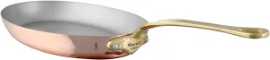 Mauviel M'Heritage 150 B 1.5mm Polished Copper & Stainless Steel Oval Frying Pan With Brass Handles, 11.8 x 7.9-in, Made in France