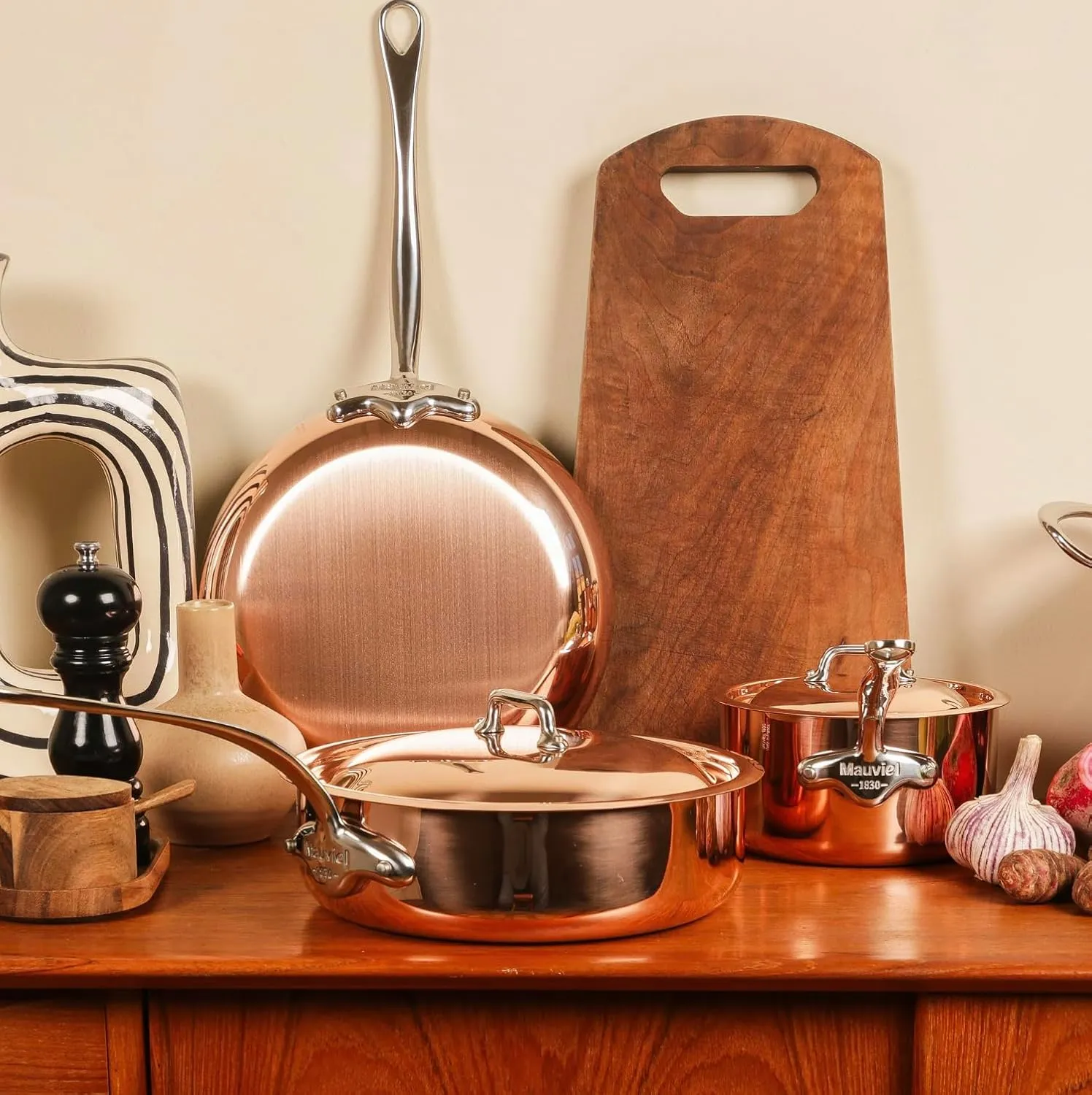 Mauviel M'Heritage 150 S 1.5mm Polished Copper & Stainless Steel Frying Pan With Cast Stainless Steel Handle, 10.2-in, Made In France