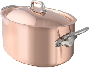 Mauviel M'Heritage 150 S 1.5mm Polished Copper & Stainless Steel Oval Cocotte With Lid and Cast Stainless Steel Handles, 7.2-qt, Made In France