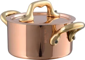 Mauviel M'Minis Polished Copper & Stainless Steel Stew Pan With Lid, And Brass Handle, 0.34-Quart, Made in France