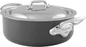 Mauviel M'Stone 3 Hard Anodized Nonstick Rondeau With Stainless Steel Lid, Cast Stainless Steel Handles, 3.7-Qt Made In France
