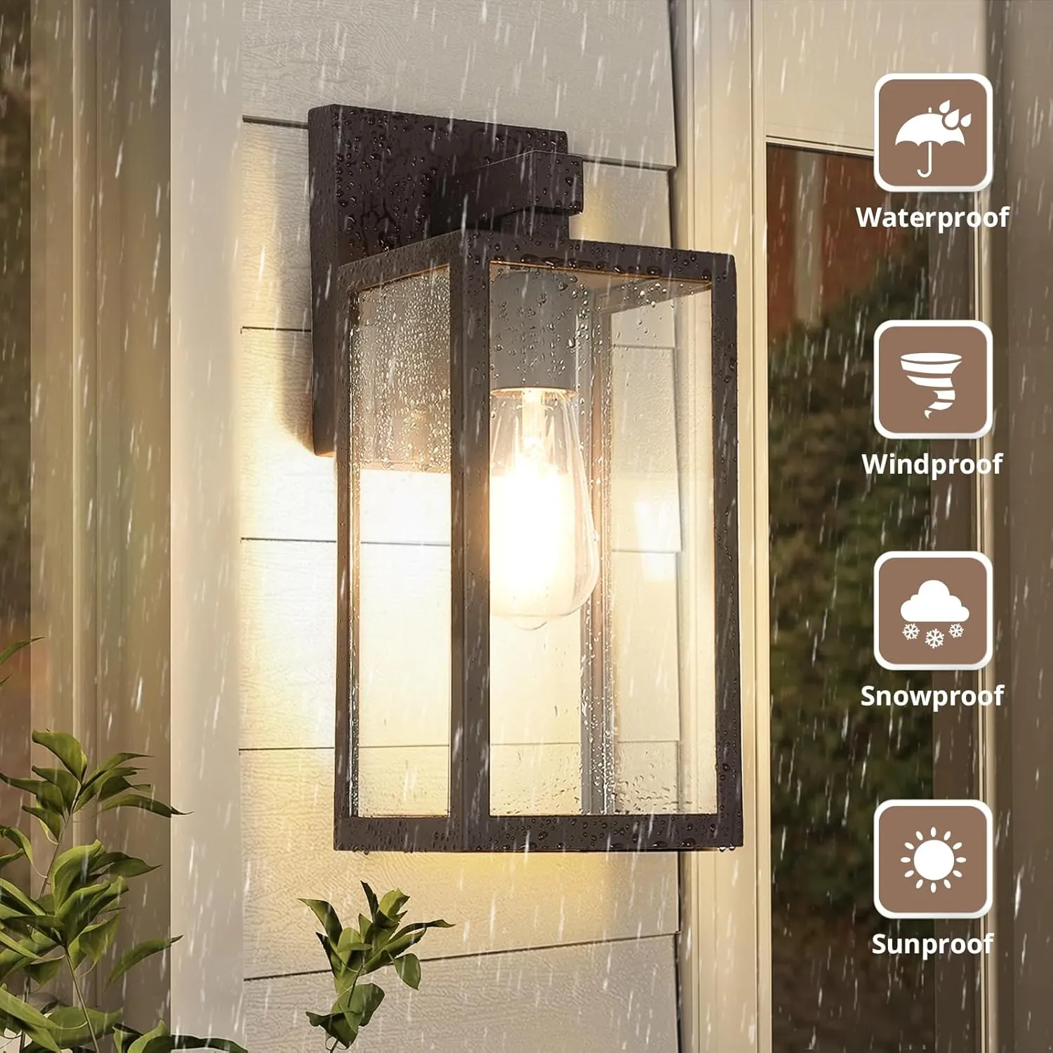 MAXvolador Outdoor Wall Sconce, Exterior Waterproof Wall Lantern Light Fixture, Dark Chocolate Porch Light Glass, Anti-Rust E26 Patio Lighting, 2 Pack