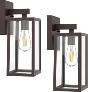 MAXvolador Outdoor Wall Sconce, Exterior Waterproof Wall Lantern Light Fixture, Dark Chocolate Porch Light Glass, Anti-Rust E26 Patio Lighting, 2 Pack