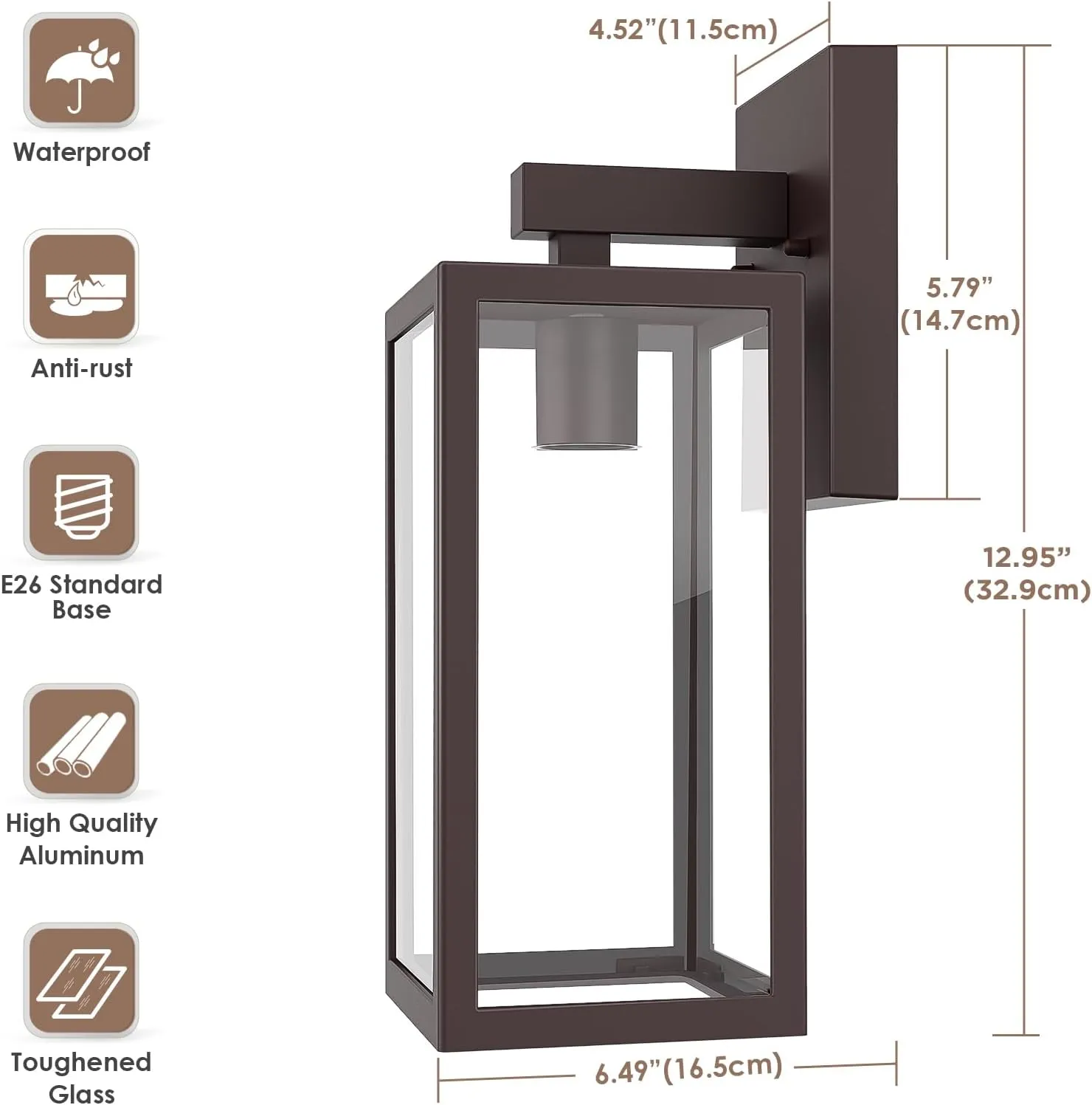 MAXvolador Outdoor Wall Sconce, Exterior Waterproof Wall Lantern Light Fixture, Dark Chocolate Porch Light Glass, Anti-Rust E26 Patio Lighting, 2 Pack