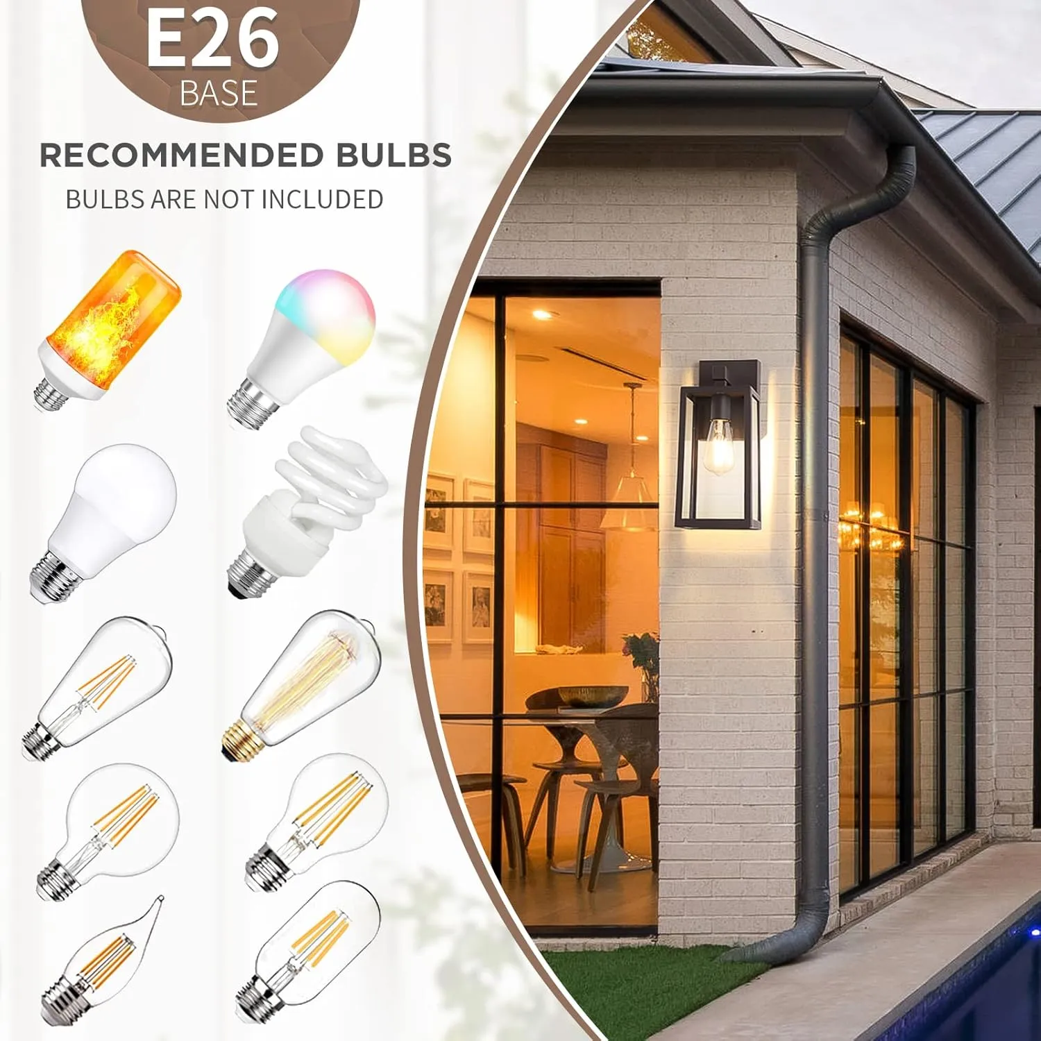 MAXvolador Outdoor Wall Sconce, Exterior Waterproof Wall Lantern Light Fixture, Dark Chocolate Porch Light Glass, Anti-Rust E26 Patio Lighting, 2 Pack