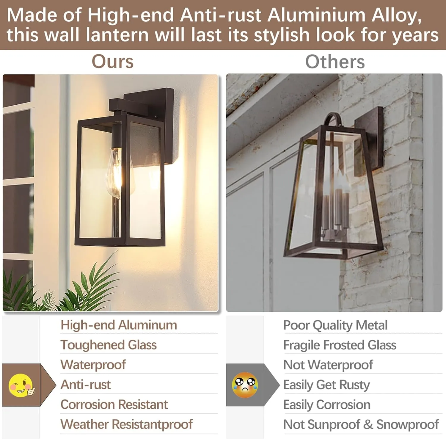 MAXvolador Outdoor Wall Sconce, Exterior Waterproof Wall Lantern Light Fixture, Dark Chocolate Porch Light Glass, Anti-Rust E26 Patio Lighting, 2 Pack
