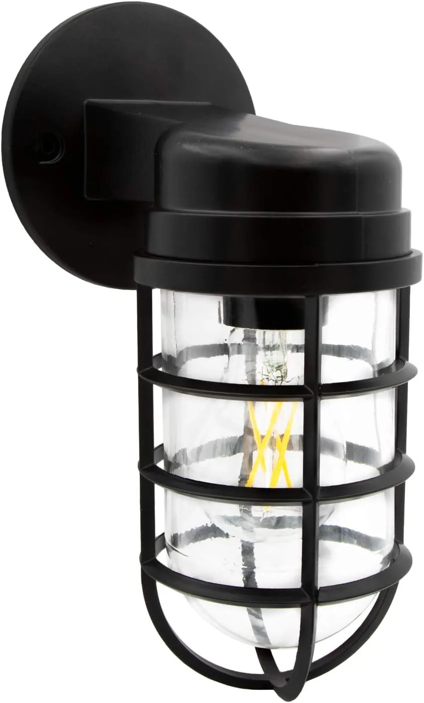 Maxxima LED Cage Light Wall Lantern - Outdoor Porch Light w/ A19 Edison Bulb, 800 Lumens, 2700K Soft White, Dimmable, Decorative Fixture with Modern Mount for Front Door, Garage, and Indoor Lighting