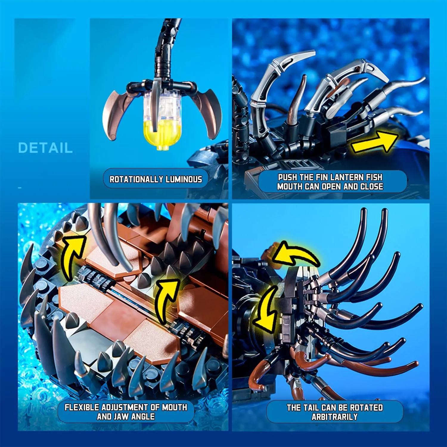 Mechanical Lantern Fish Model Kit with LED Light, DIY Building Toy Construction Set, Educational STEM Mythical Creatures Building Blocks for Kids Adults Age 8 , 1038 PCS