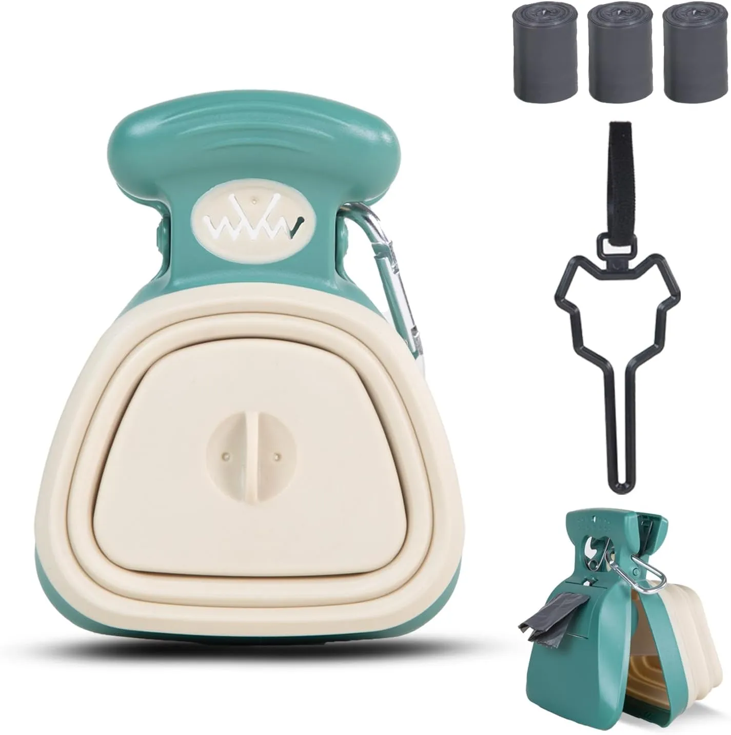 Medium Pooper Scooper, Portable and Handheld Size for Walking Large and Small Dogs Outside Yard or Travel Outdoors, Pup Poop Scoop with Container and 30pcs Pet Waste Bag Attachment