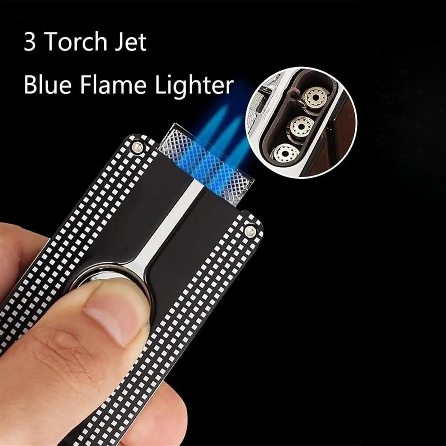 Metal Butane Blowtorch Lighter, Adjustable Three Jet Flame Windproof Refillable Butane Lighter for Camping Men Gift (No Fuel Included)(2)