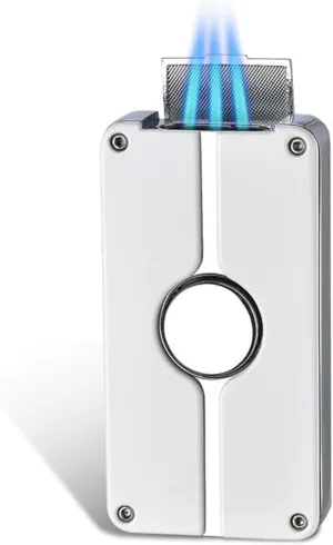 Metal Butane Blowtorch Lighter, Adjustable Three Jet Flame Windproof Refillable Butane Lighter for Camping Men Gift (No Fuel Included)(2)
