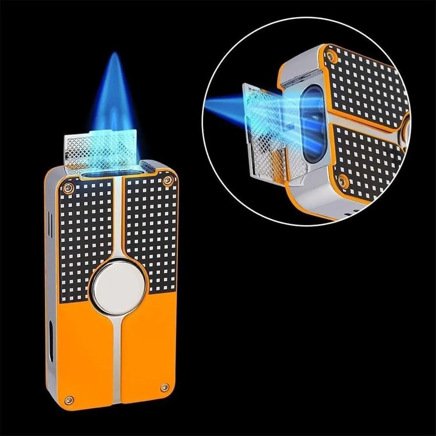 Metal Butane Blowtorch Lighter, Adjustable Three Jet Flame Windproof Refillable Butane Lighter for Camping Men Gift (No Fuel Included)(2)