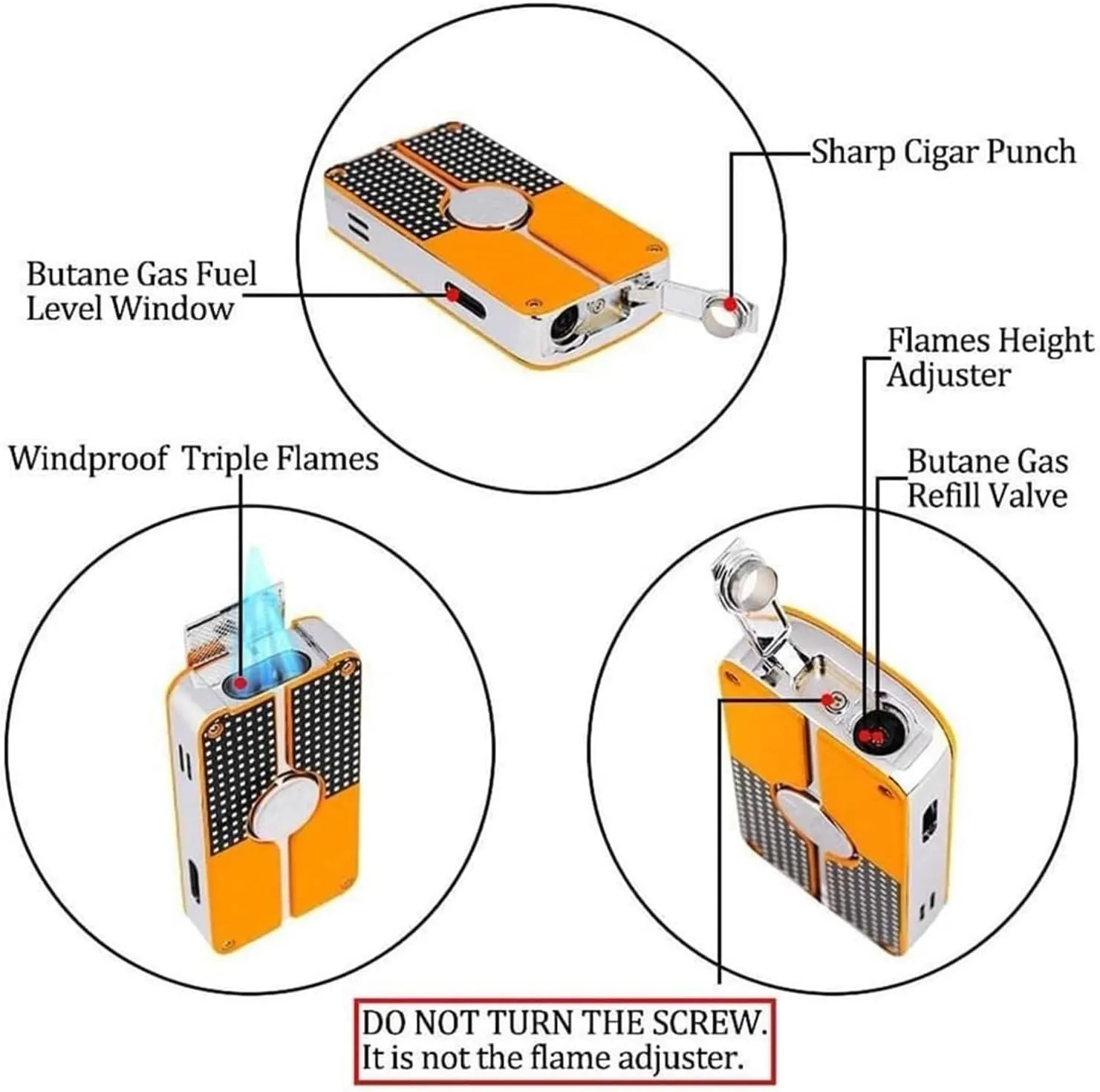 Metal Butane Blowtorch Lighter, Adjustable Three Jet Flame Windproof Refillable Butane Lighter for Camping Men Gift (No Fuel Included)(2)