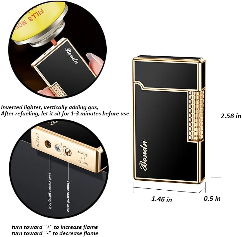 Metal Lighter, Dragon Relief Design, Side Wheel Frosted Lighter, Refillable Butane Lighter, Soft Flame Flip Lighter, Outdoor, Camping, Men's Gift (Black-Mechanical Wheel)