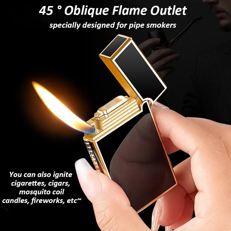 Metal Lighter, Dragon Relief Design, Side Wheel Frosted Lighter, Refillable Butane Lighter, Soft Flame Flip Lighter, Outdoor, Camping, Men's Gift (Black-Mechanical Wheel)