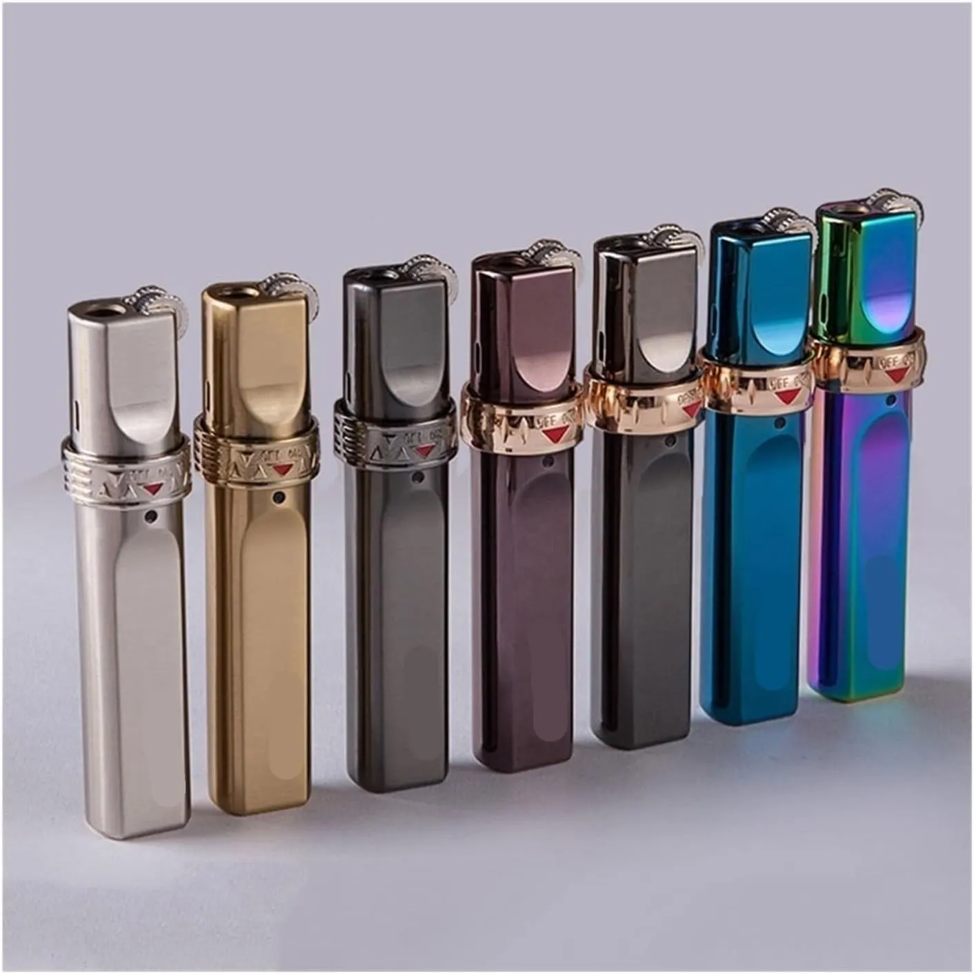 Metal Lighter Jet Flame Butane Grinding Wheel Windproof Inflatable Portable with Gift Box for Outdoor Use(#b098d5)