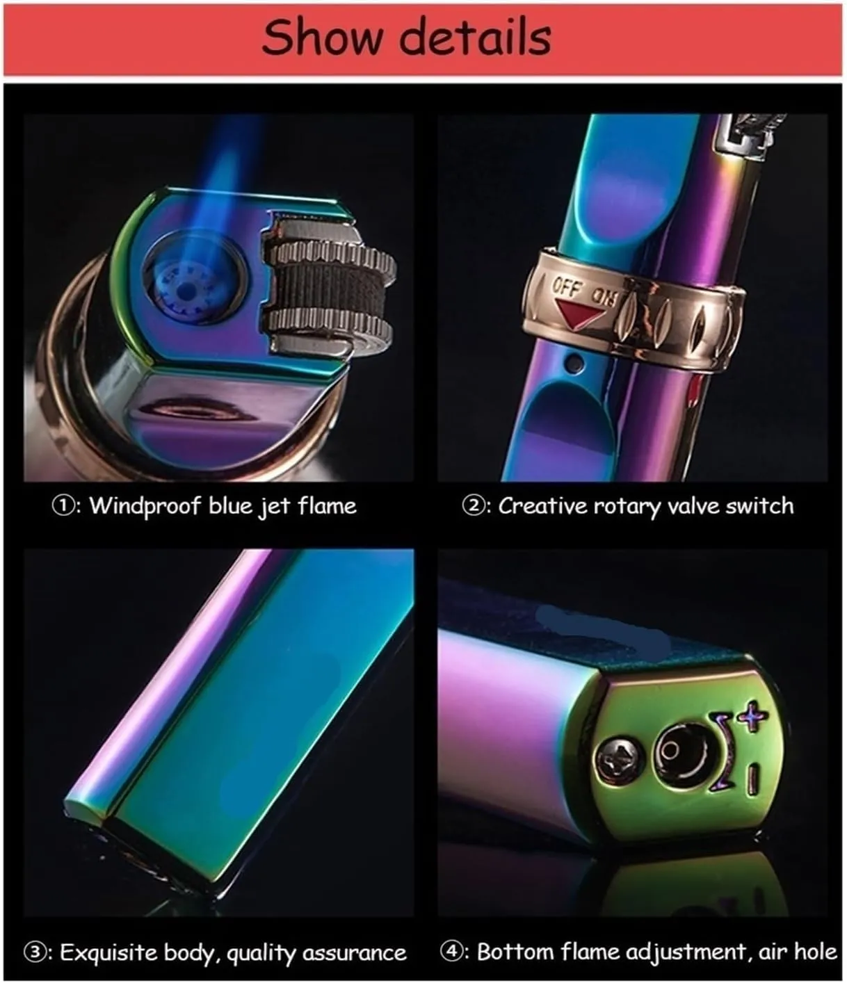 Metal Lighter Jet Flame Butane Grinding Wheel Windproof Inflatable Portable with Gift Box for Outdoor Use(#b098d5)