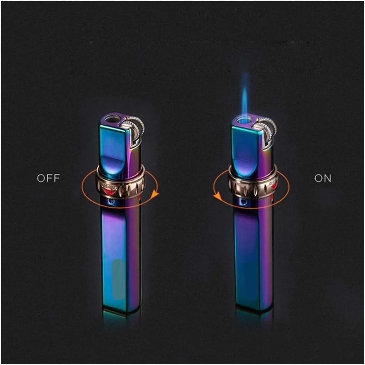 Metal Lighter Jet Flame Butane Grinding Wheel Windproof Inflatable Portable with Gift Box for Outdoor Use(#b098d5)