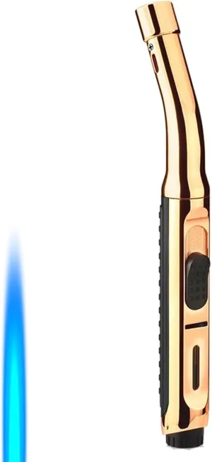 Metal Lighter, Windproof Lighter, Visible Butane Lighter, Candle Long Lighter, Camping Lighter,Barbecue Long Lighter,(Gold)