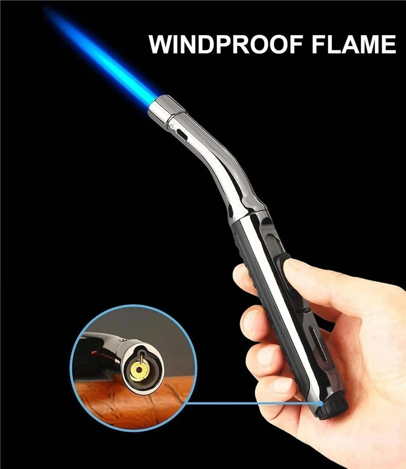 Metal Lighter, Windproof Lighter, Visible Butane Lighter, Candle Long Lighter, Camping Lighter,Barbecue Long Lighter,(Gold)