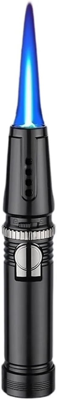 Metal Portable Lighter, Windproof Jet Lighter, refillable Butane Lighter, Adjustable Flame Lighter, Multifunctional Lighter with Safety Lock, Suitable for Candle Camping (Butane not Included)(Black)