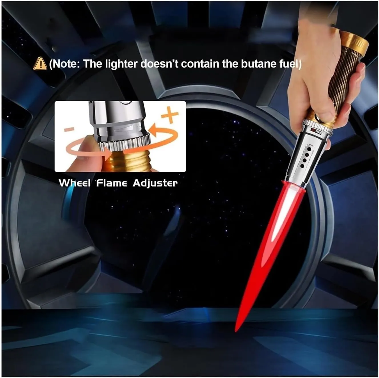 Metal Portable Lighter, Windproof Jet Lighter, refillable Butane Lighter, Adjustable Flame Lighter, Multifunctional Lighter with Safety Lock, Suitable for Candle Camping (Butane not Included)(Black)