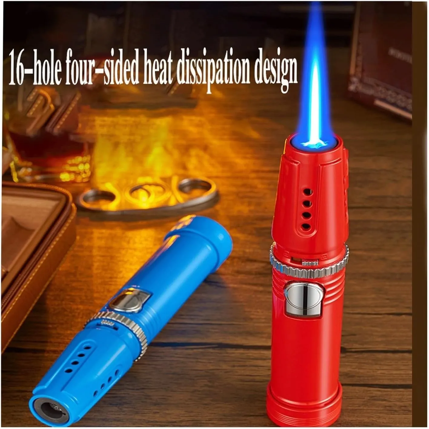 Metal Portable Lighter, Windproof Jet Lighter, refillable Butane Lighter, Adjustable Flame Lighter, Multifunctional Lighter with Safety Lock, Suitable for Candle Camping (Butane not Included)(Black)