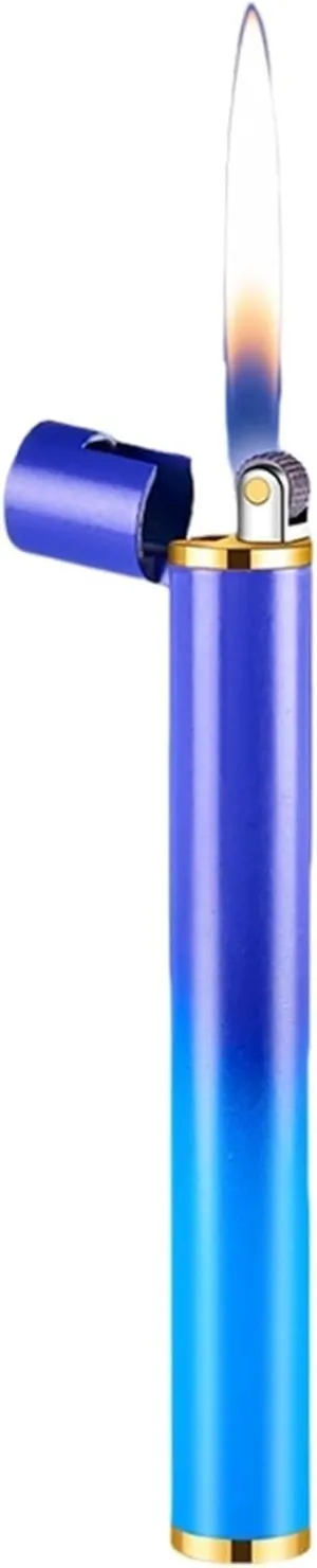 Metal Slim Soft Flame Butane Lighter Grinding Wheel Refillable Butane Lighter Refillable Fire Starter for Candle Camping BBQ (Purple Blue)
