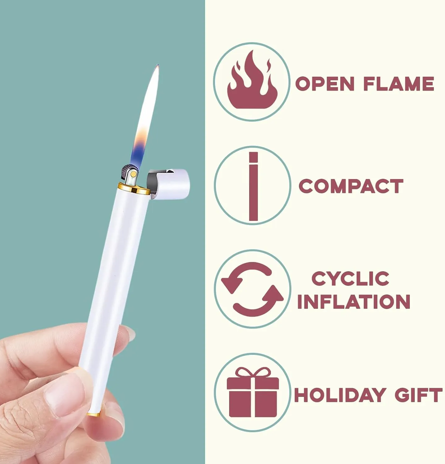 Metal Slim Soft Flame Butane Lighter Grinding Wheel Refillable Butane Lighter Refillable Fire Starter for Candle Camping BBQ (Purple Blue)