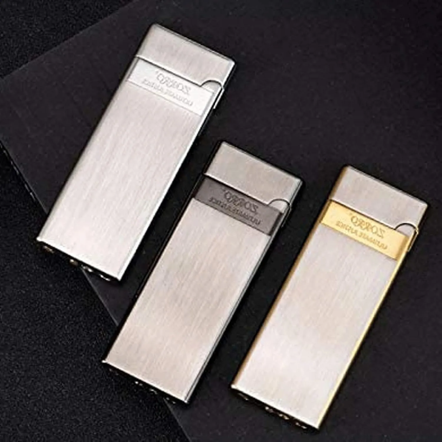 Metal Soft Flame Cigar Lighter, Rechargeable Butane Adjustable Flame Lighter Wheel Flint Ignition Portable Slim Lighter, Men's Dad Husband Birthday Gift(Black)