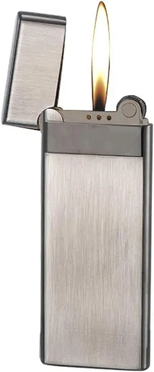 Metal Soft Flame Cigar Lighter, Rechargeable Butane Adjustable Flame Lighter Wheel Flint Ignition Portable Slim Lighter, Men's Dad Husband Birthday Gift(Black)