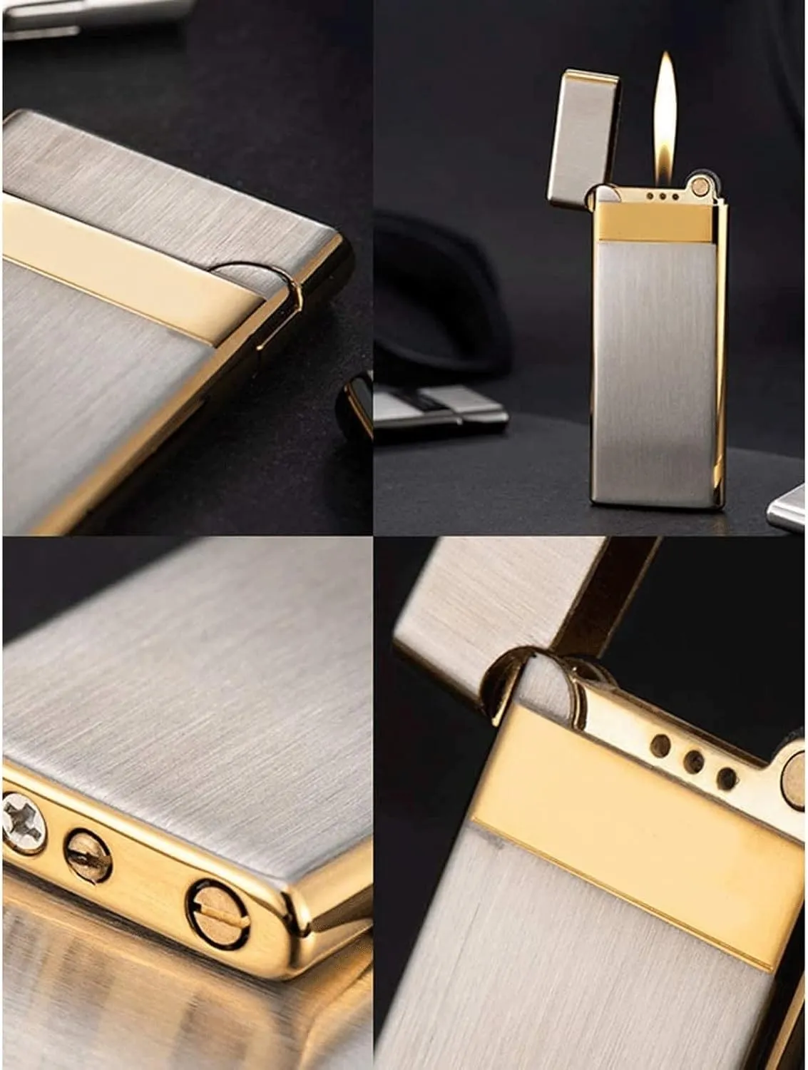 Metal Soft Flame Cigar Lighter, Refillable Butane Lighter Wheel Flint Ignition Portable Slim Lighter Adjustable Flame Dial, Men's Dad Husband Birthday Gift (Gas Not Included) (Color : CC)