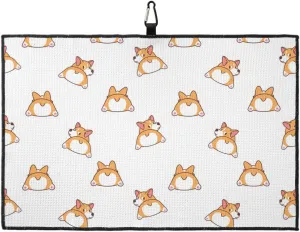 Microfiber Golf Towel with Waffle Pattern Cartoon Corgi Animal Funny Print Golf Towels with Heavy Duty Carabiner Clip for Men and Women