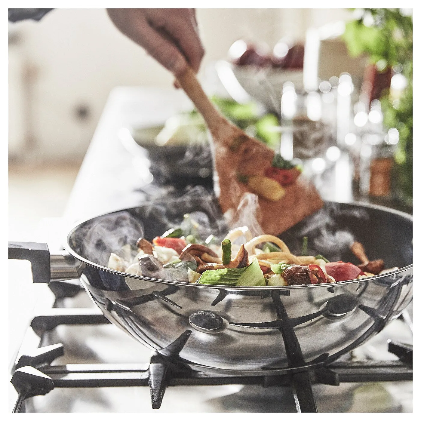 MIDDAGSMAT wok, non-stick coating/stainless steel, 32 cm, 30545226